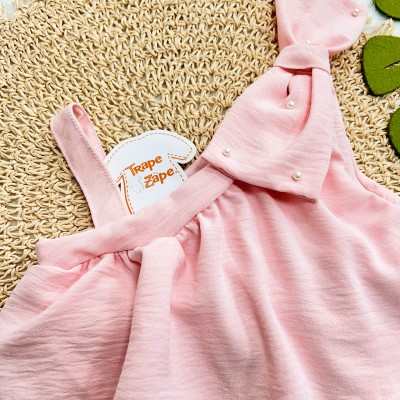 Vestido Laço com Pérolas - Rosa Claro